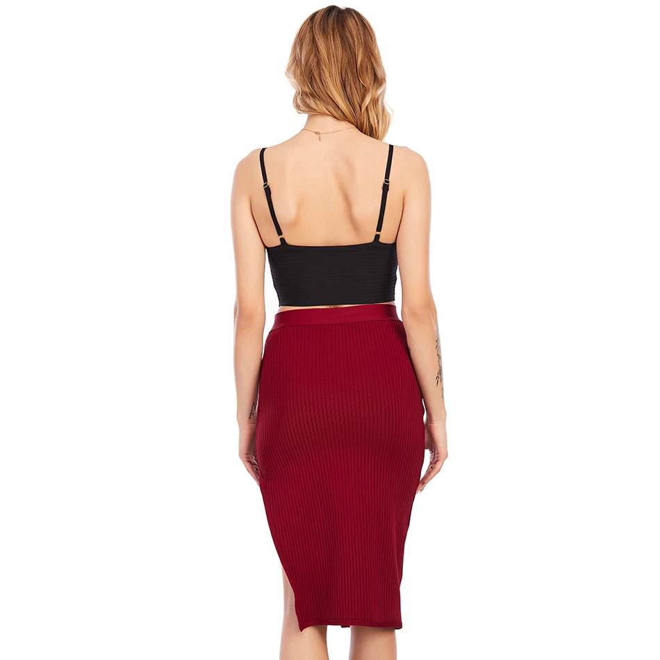 

2021 New Women'S Sexy Split Tight High Waist Knee-Length Bandage Skirt Fashion High Street Party Skirt