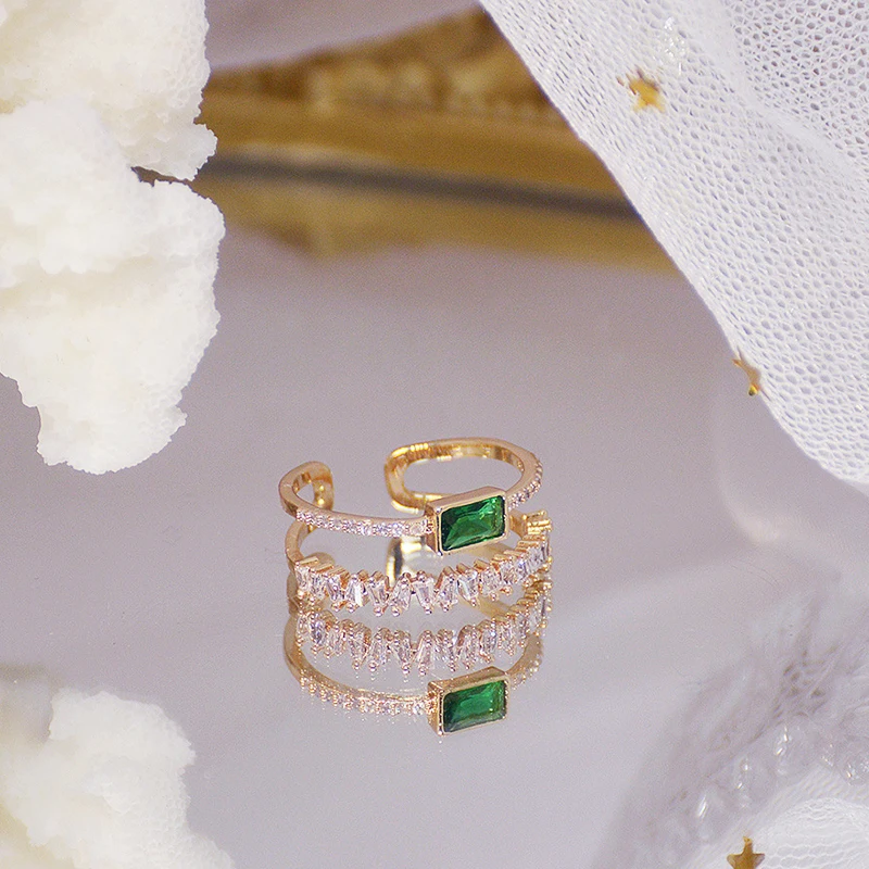 

High Quality 14K Real Gold Emerald Double Layer Earrings for Women Top Designer Luxury Jewelry Zirconia S925 Silver Needle Stud