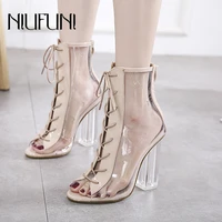 womens ankle strap boots niufuni 2021 peep toe transparent back zipper high heels crystal casual shoes for women femmes bottes