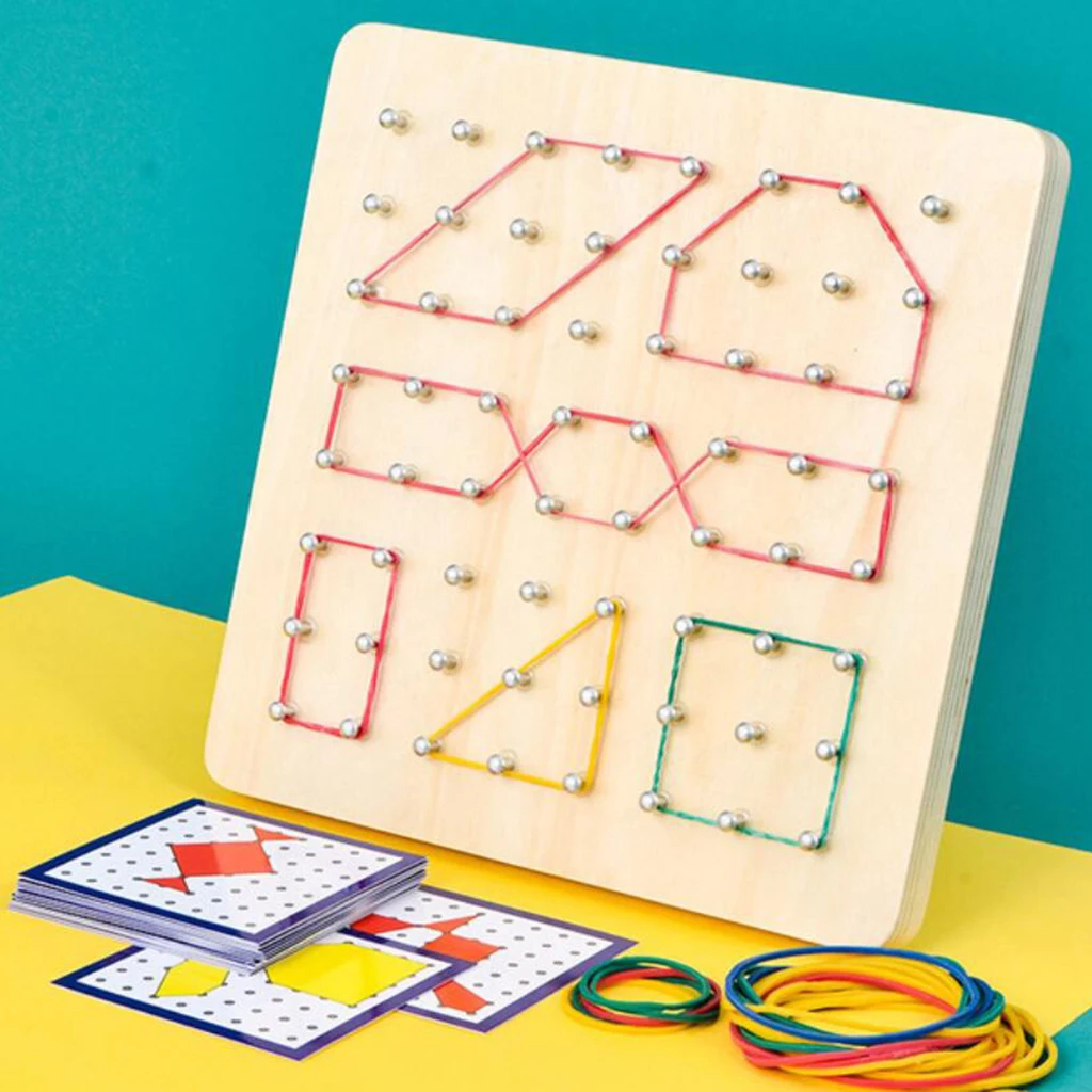

Wooden Montessori Geoboard Mathematical Graphical Educational Toy with Cards
