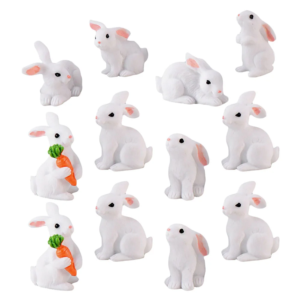 

12pcs Mini Bunny Models Resin Rabbit Ornaments Garden Easter Resin Crafts