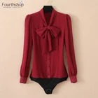 Комбинезон женский шифоновый с длинным рукавом-фонариком, элегантный топ с бантом на воротнике, Офисная формальная рубашка для работы, 2020