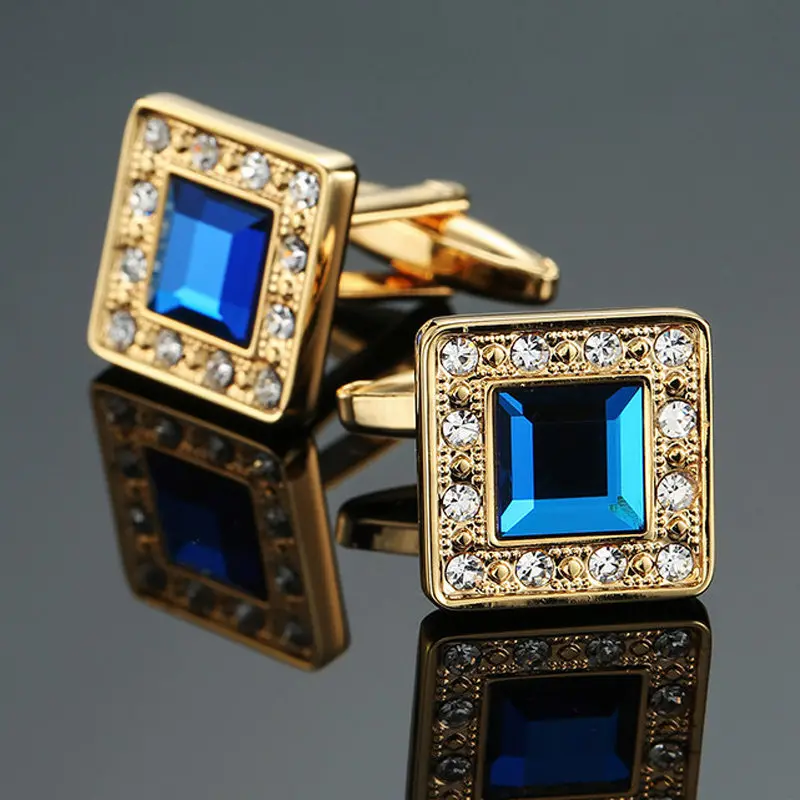 

Golden Crystal CUFFLINKS NEW JEWELRY high quality square Cufflinks men's wedding shirt suit pin badge button gift