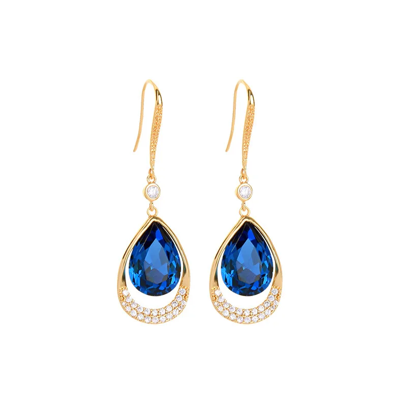 

Blue Drop Crystal Earrings For Women Zircon Stone Cute Sweet Romantic Temperament Hot Selling Earrings