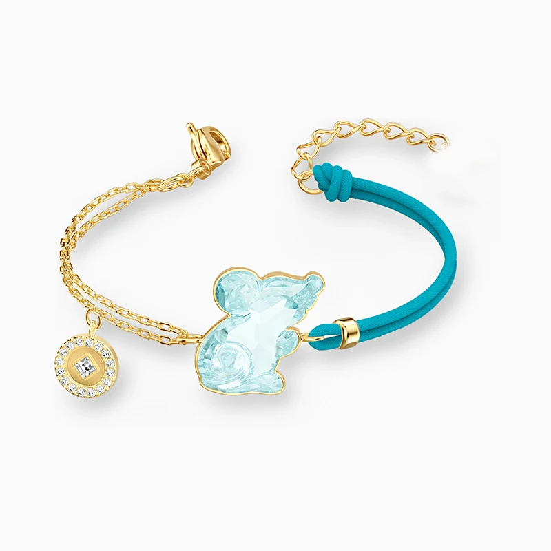 

Fashion Jewelry Swa New Zodiac Rat Golden Bracelet Sea Blue Mouse Shaped Decorative Crystal Female Romantic Luxury Jewelry Gift