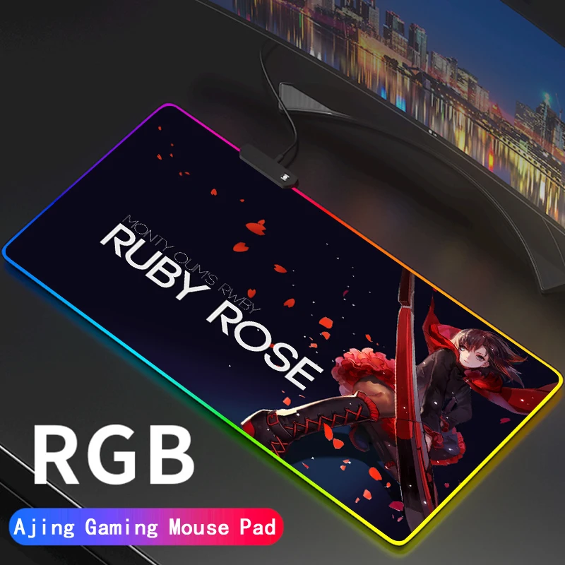 

Пользовательский большой игровой коврик для мыши RGB Ruby Rose, игровой резиновый коврик для мыши с клавиатурой, USB проводной большой светодиодны...