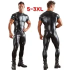 Комбинезон мужской из лакированной кожи, с коротким рукавом, двойной молнией, с открытой промежностью