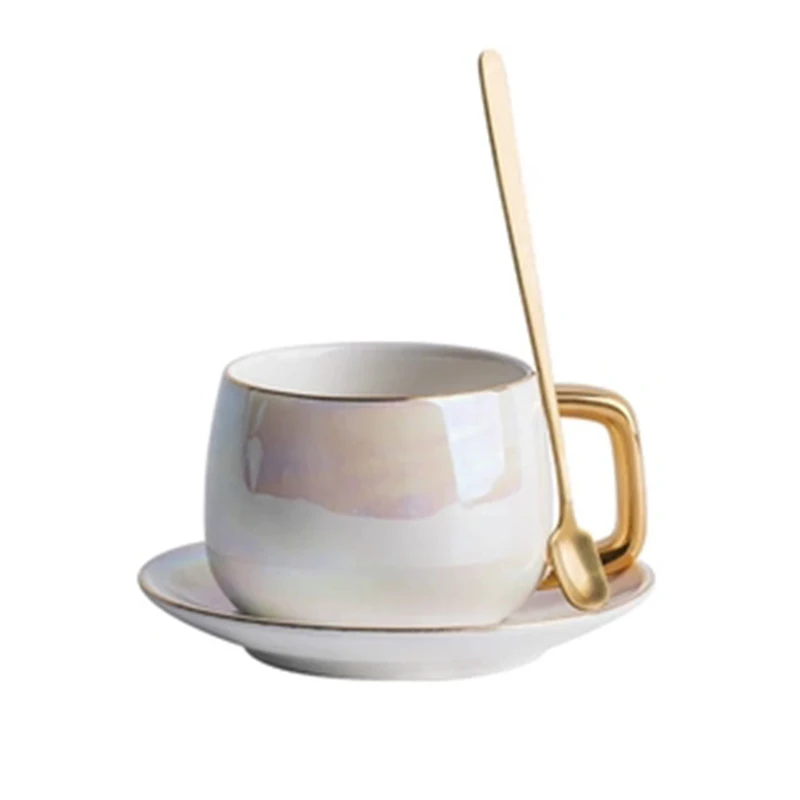 

Aurora pearl glaze Ceramic Afternoon Black Tea Cups And Saucers With Spoon Coffee Cup With Tray Porcelain Drinkware Set