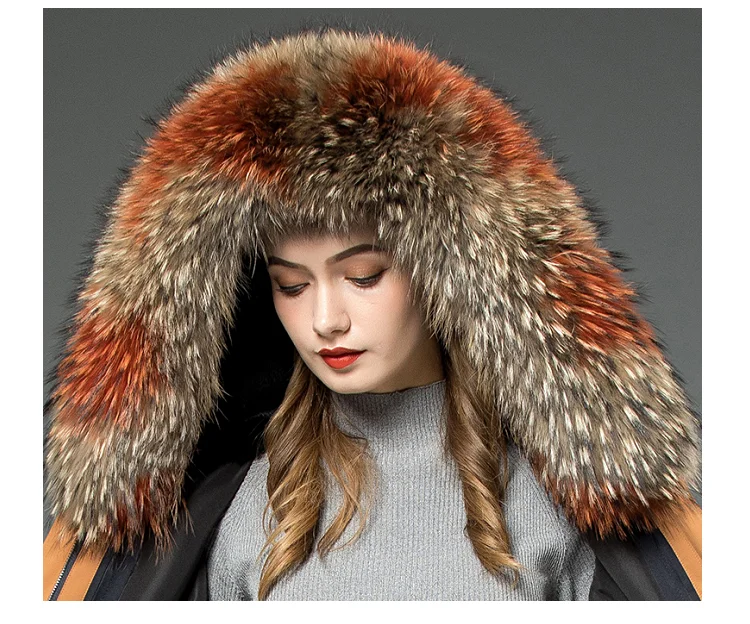 ZDFURS* Женская парка из меха кролика рекс с мехом енота с капюшоном зимний помпон из натурального меха длинная стильная ветрозащитная модная куртка