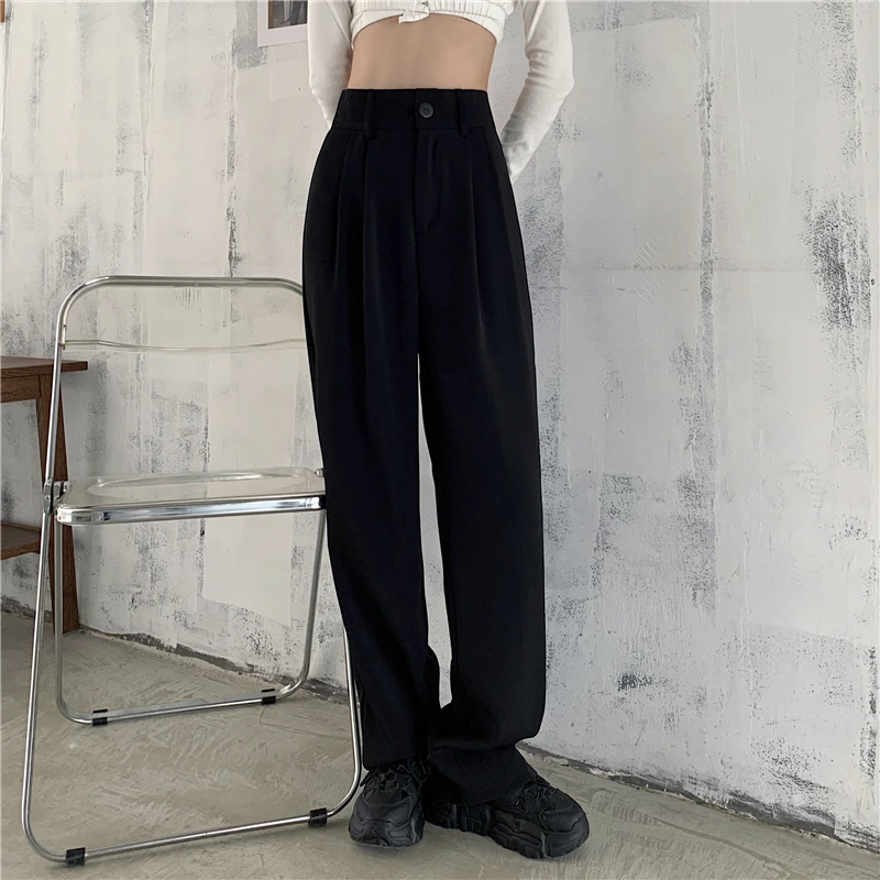 

Wide Leg Pants Women's Clothing Loose Vintage High Waist Solid Trousers Female Korean Capris Hipster Fashion Brand Ins New