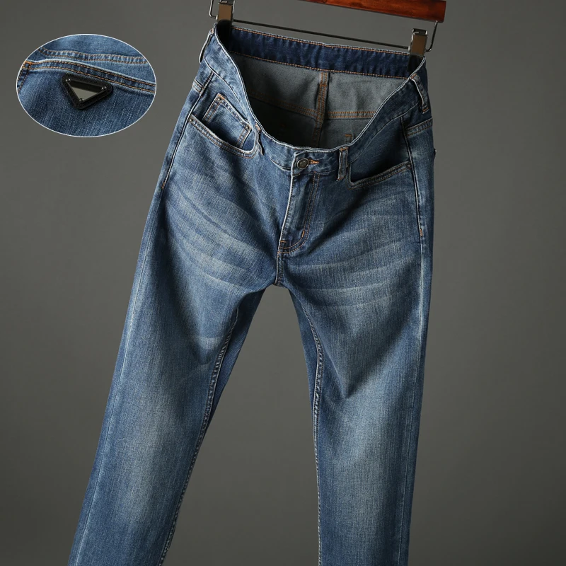 

Модные и универсальные брюки для мужчин на весну и лето, элегантные потертые синие мужские брюки, Молодежные облегающие повседневные джинс...