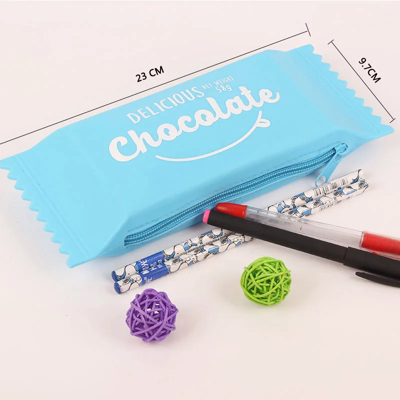Кавайные пеналы силиконовые шоколадные конфеты милые для школы и офиса синий |