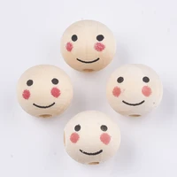 10pcs natural wood beads round with smile face large hole beads for jewelry making diy bracelet necklace crafts supplies