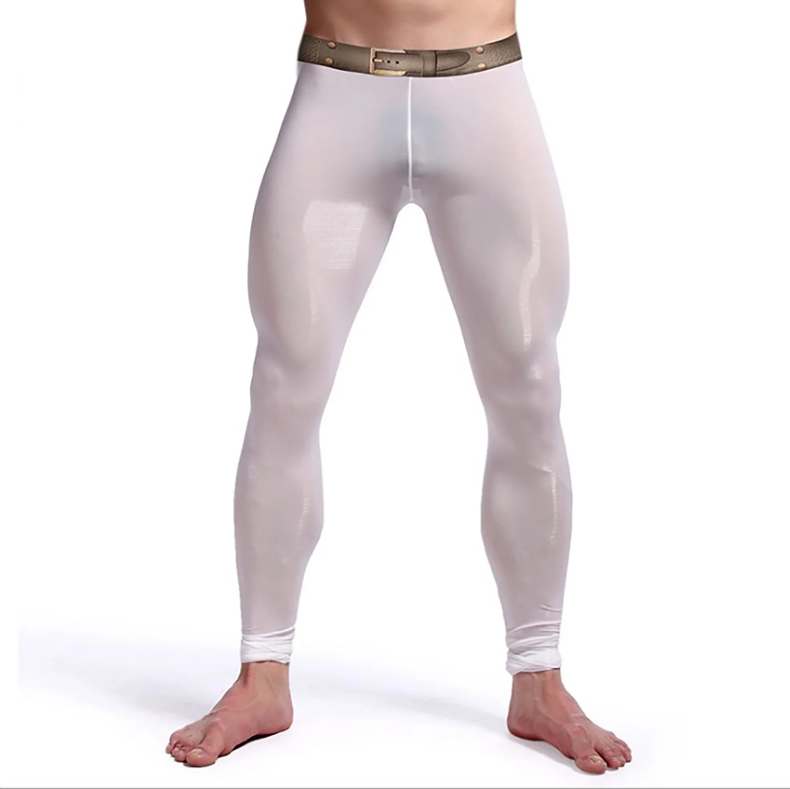 

Mens Home Stretchy Tight-fitting Pants Aerobic Elastic Waistband Leggings Sportwear Belt Print Jogging Cycling Pants Bottoms