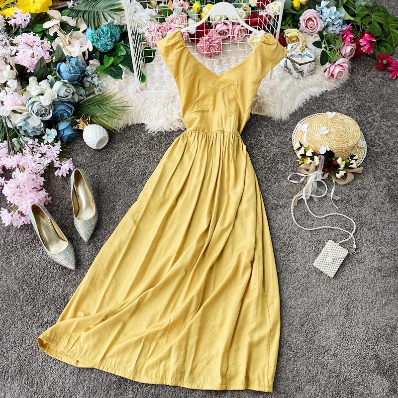 

STARK 2020 Sexy backless elegant dresses the maldives super sweet fairy v-neck white beach dress dress is female
