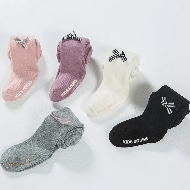 Осень 2019 Детские хлопковые белые колготки с бантом для девочек детские брюки