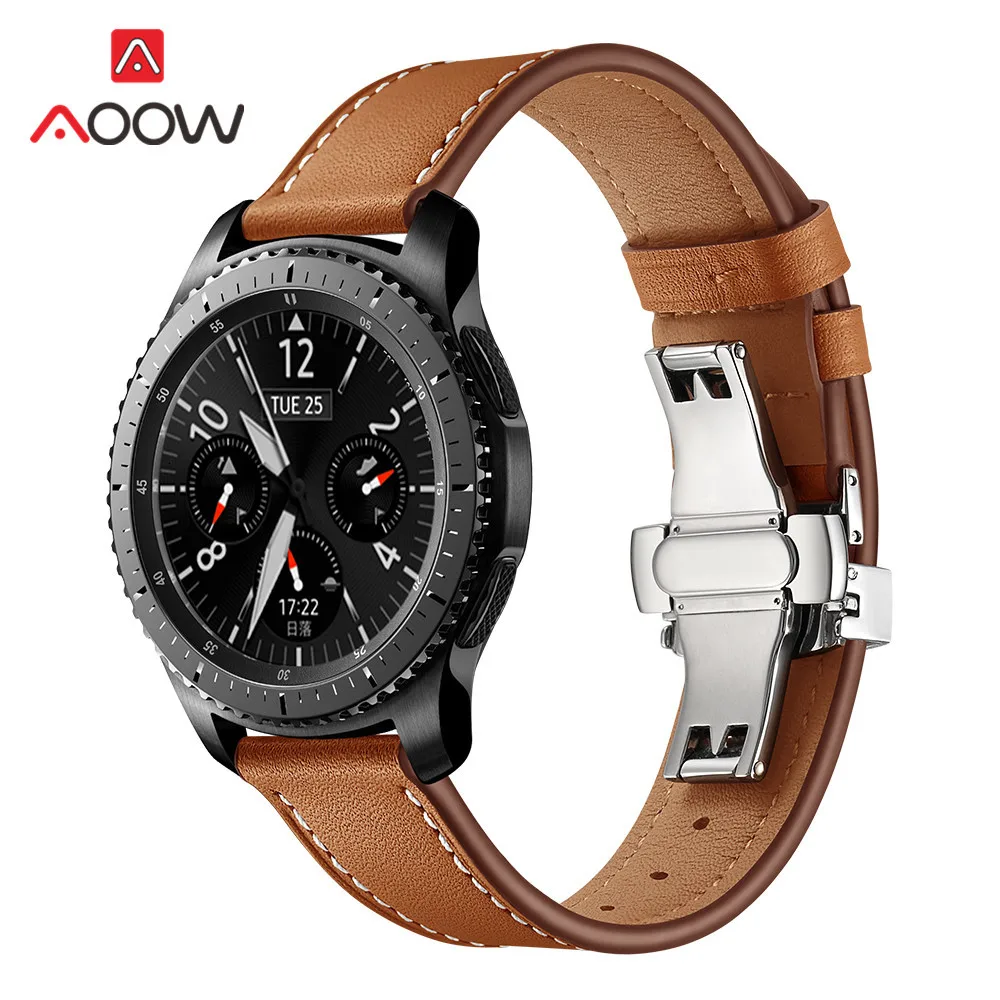 20 мм 22 мм ремешок из натуральной кожи для samsung Galaxy Watch Active 42 мм 46 мм Бабочка Пряжка браслет ремешок аксессуары