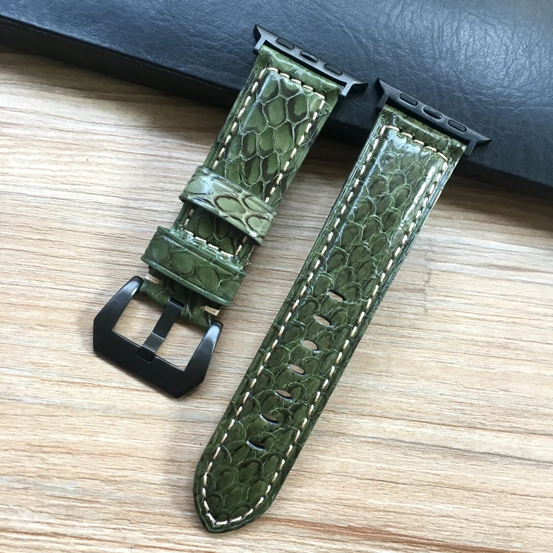 Green black adapter Ремешок для часов Apple Watch из Натуральной Змеиной кожи ремешок для часов серии Apple 1 2 3 4 ремешки для часов iWatch 38 мм 40 мм 42 мм 44 мм - Цвет ремешка: Green black adapter