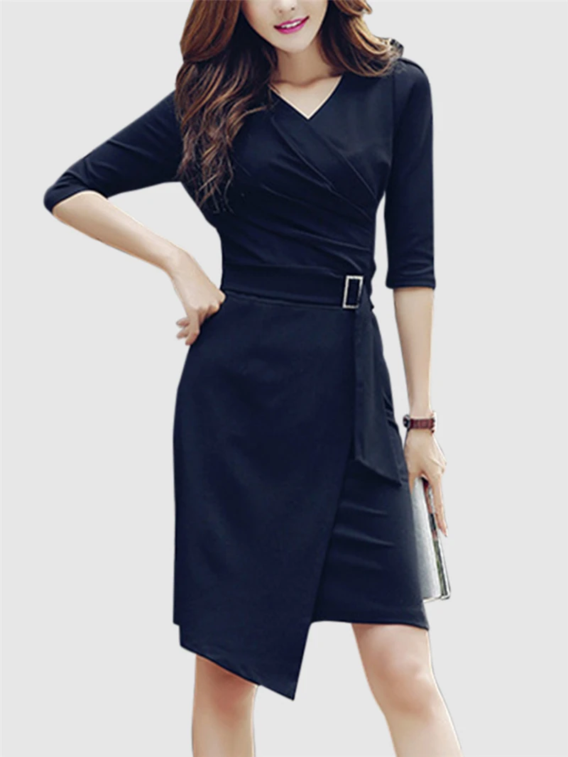 Женское офисное элегантное облегающее платье ретро короткое 2019 Лето Осень