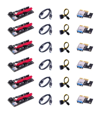 

6pcs Newest VER009 USB 3.0 PCI-E Riser VER 009S Express 1X 4x 8x 16x Extender pcie Riser Adapter Card SATA 15pin to 6 pin Power