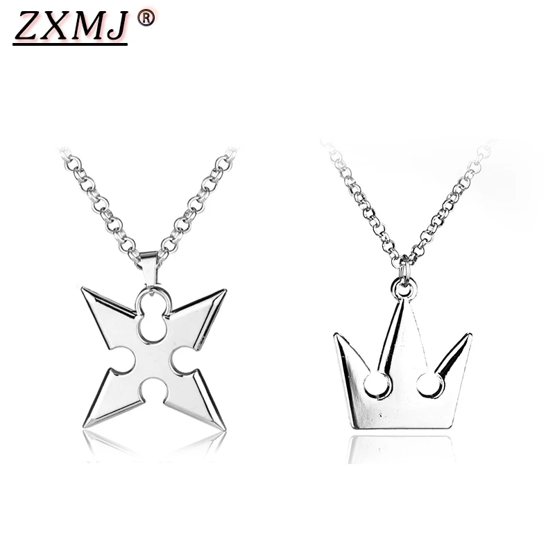 

ZXMJ Kingdom Hearts Necklace Pendant Hot Game Rhombus Crown Necklaces Silver Plated For Men Women Jewelry Gift Hot Sale