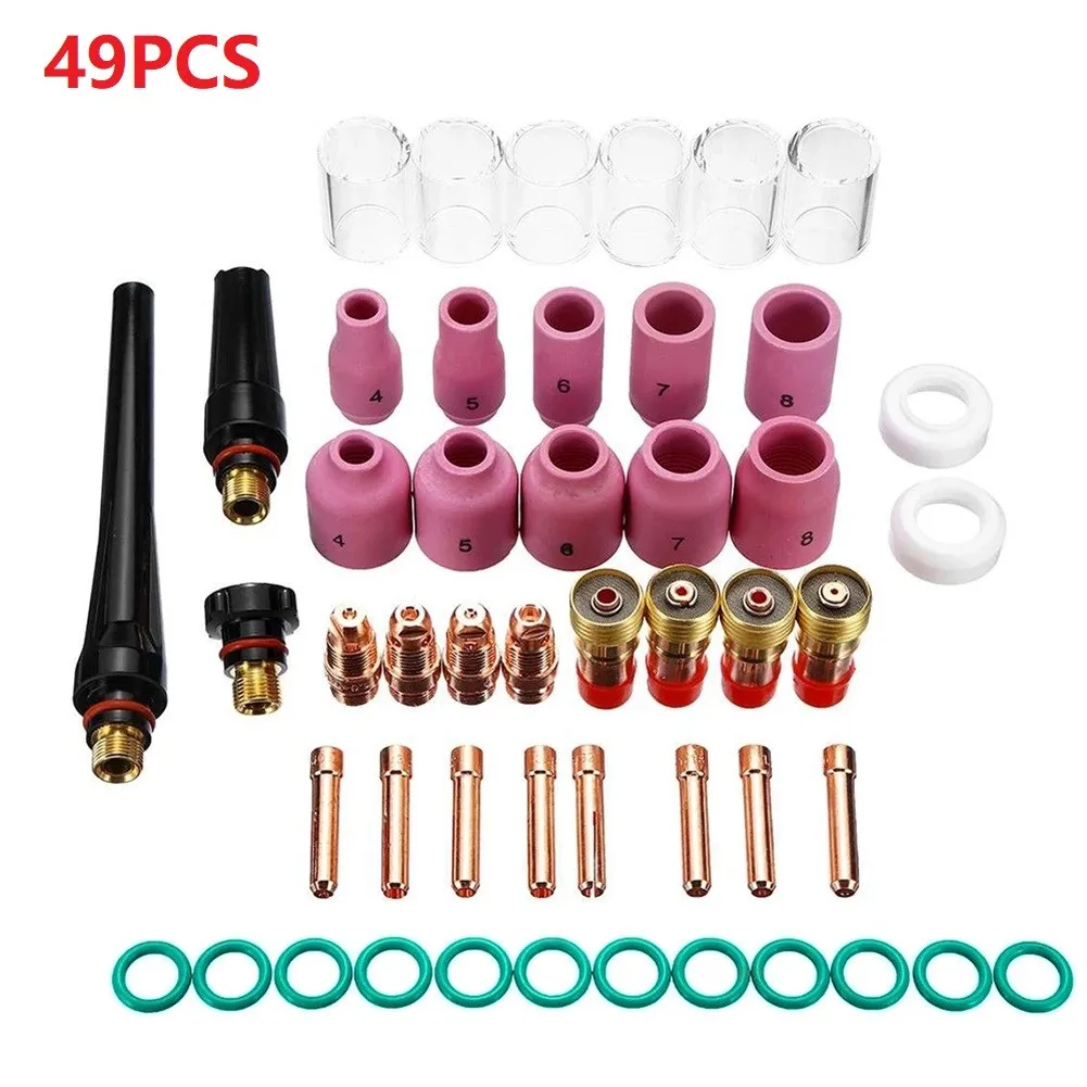 

49PCS TIG Welding Torch Stubby Gas Lens Kit For WP-17/18/26 TIG 10 Pyrex Glass Cup Kit Durable Practical Welding Accessories