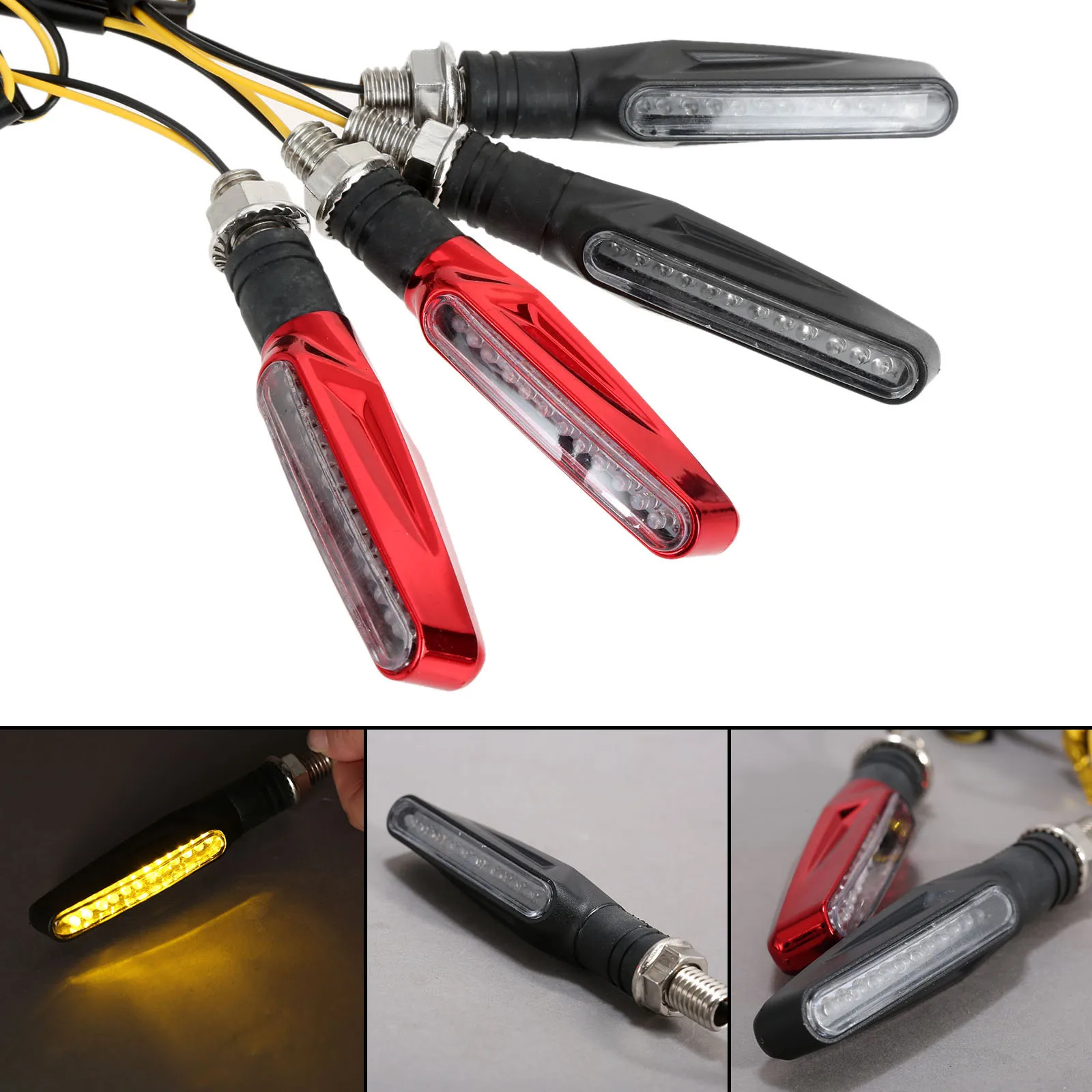 2Pcs 12V Motorcycle LED Turn Signal Indicator Light Yellow Blinker Lamp Universal Flexible Bendable Flasher Motorbike Part |