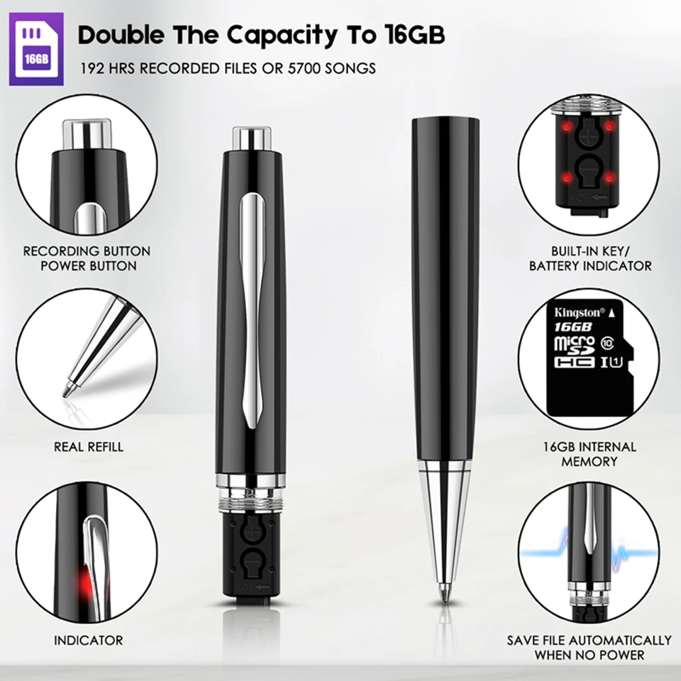 Профессиональный диктофон Pen V82 16G Портативный HD USB Запись HIFI аудио 192 кбит/с