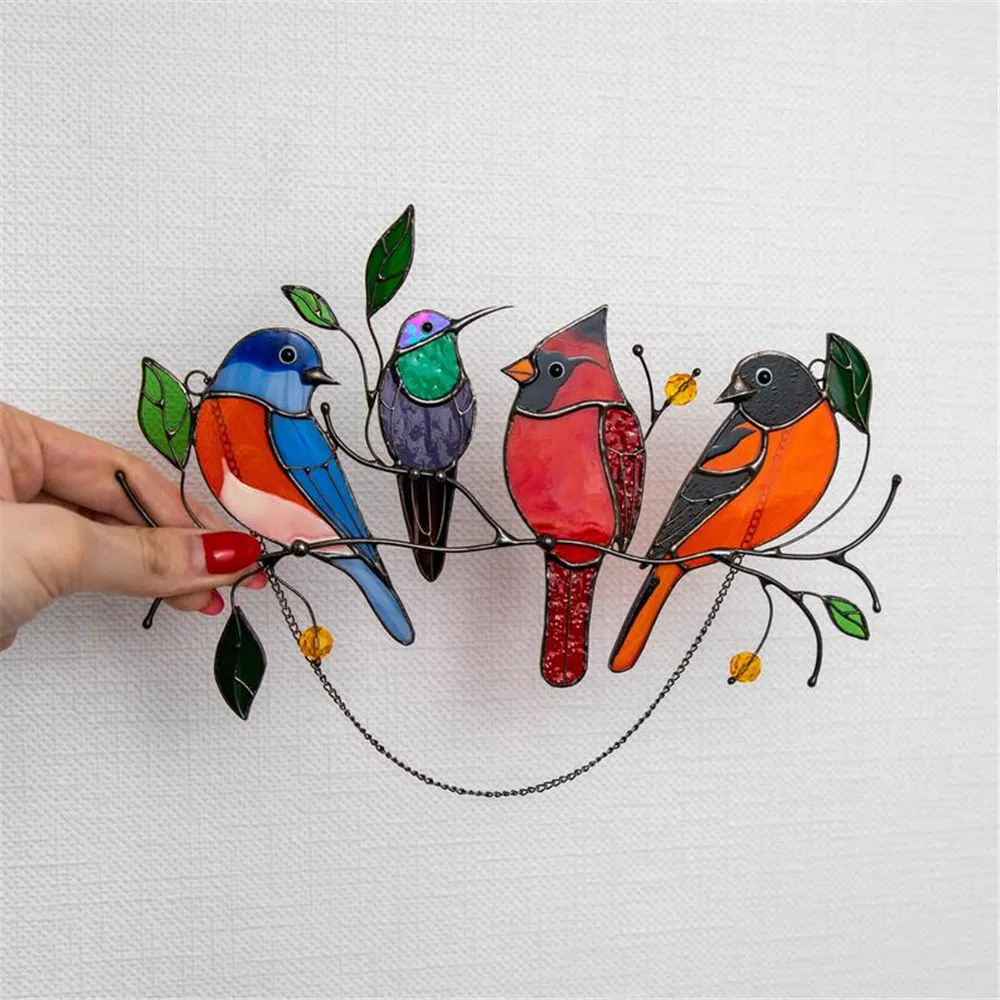 

Multicolor Birds on a Wire High Stained Metal Suncatcher Window Panel Art 4/7 Bird Series Ornaments Pendant Home Decoration