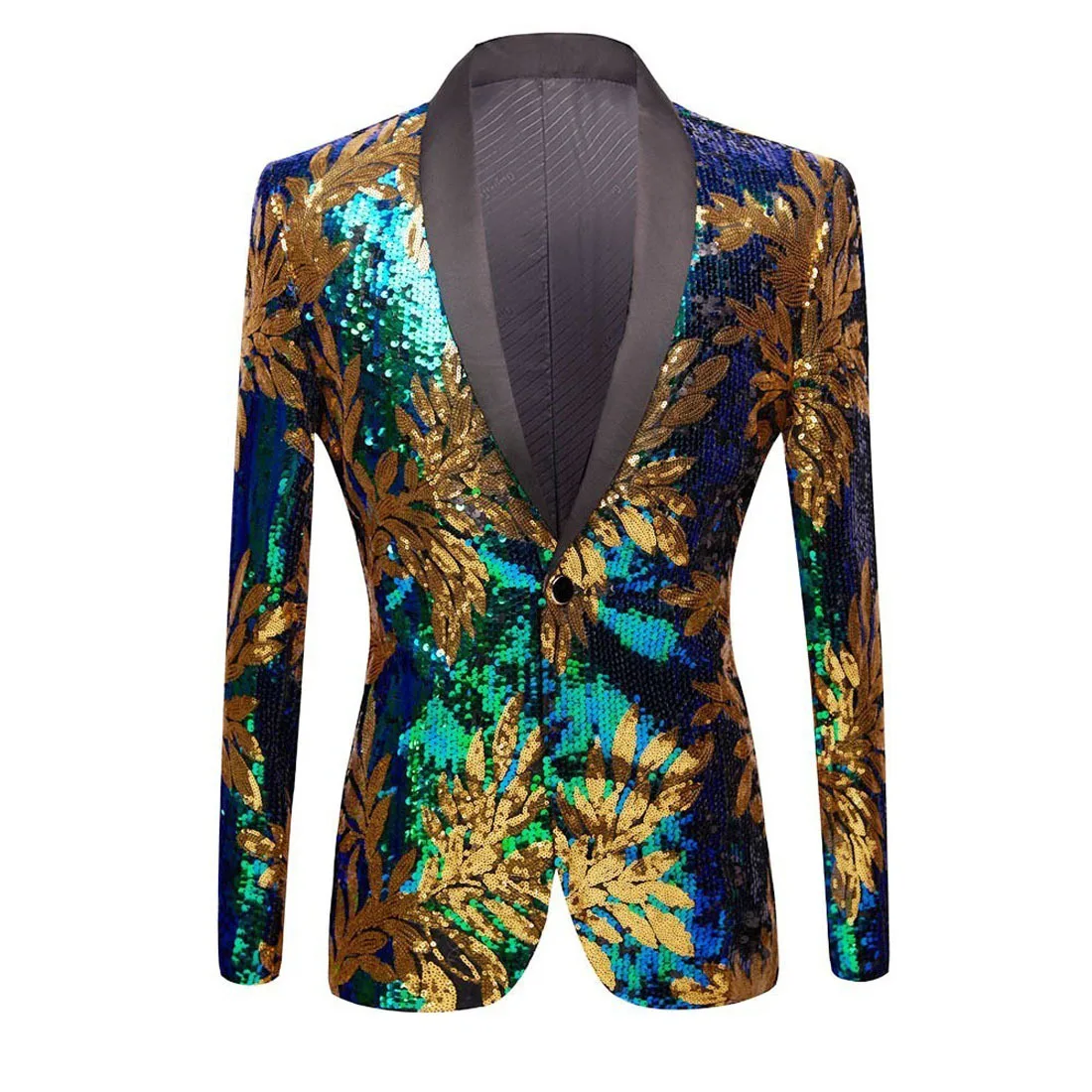 

Leaves Pattern Flip Sequins Blazer DJ Night Club Singers Slim Fit Blazer for Men Suit Jacket Stage Shiny Costume Men Clothing