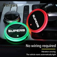luminous car water cup coaster holder 7 colorful led atmosphere light usb charging for skoda superb 3 estate 3v3 3v5 3t5 2