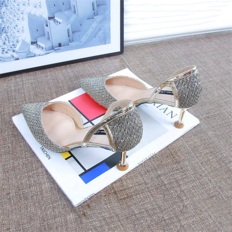 Туфли-лодочки на высоком каблуке-шпильке с блестками | Обувь