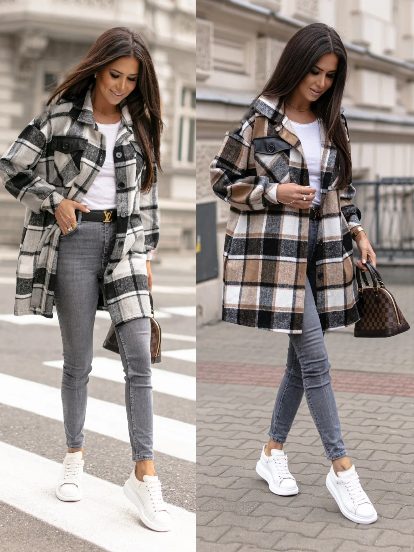 

Women Winter Fashion Plaid Woolen Coat Female Long Sleeve Vintage Pocket Streetwear Turn Down Collar Casual Outwear Clothing