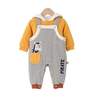 casual outdoor infant winter clothing warm thick baby boys girls clothes newborn set hooded top cute horse print overalls