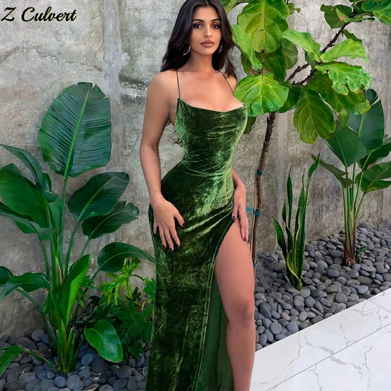 

Z Culvert 2022 winter spring Fashion Solid Sexy Sling Backless Drawstring Split fork Slim Sleeveless temperament dresses Sheath