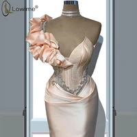 sexy long peach evening dresses 2020 ruffles beads mermaid formal satin evening gowns