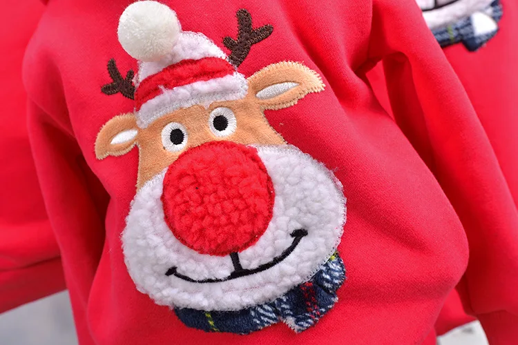 

New Red Nosed Deer Christmas Family Sweater Set Spring WInter Fleece Xmas Sweater With Hoodie For Mom Dad Kids