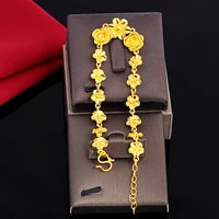 hoyon 24k pure gold color plum blossom bracelet for women flower hand chain jewelry wedding celebration blessing famle jewelry