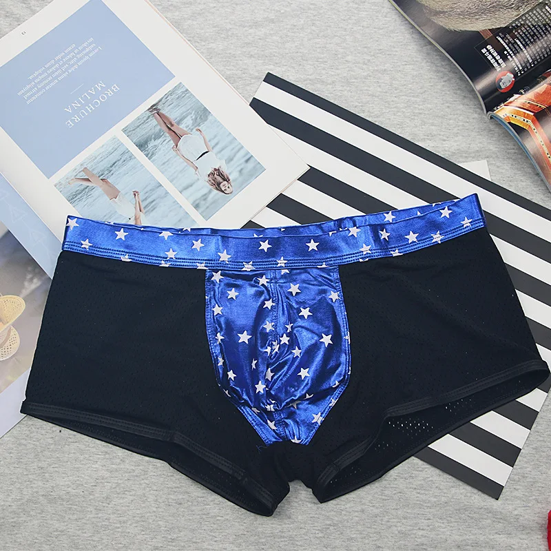 Мужское нижнее белье со звездами сексуальные дышащие сетчатые боксеры из