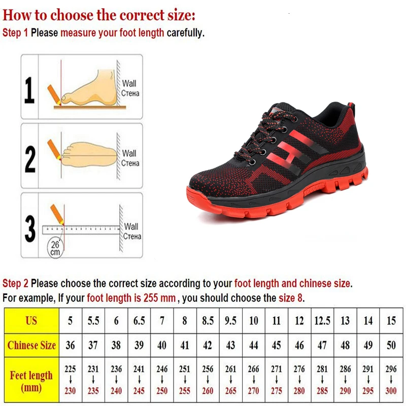 

Steel Toe Men Safety Shoes Outdoor Mesh Anti-slip Anti-smashing Work Boots indestructible Protective Sneakers Big Size 36-47