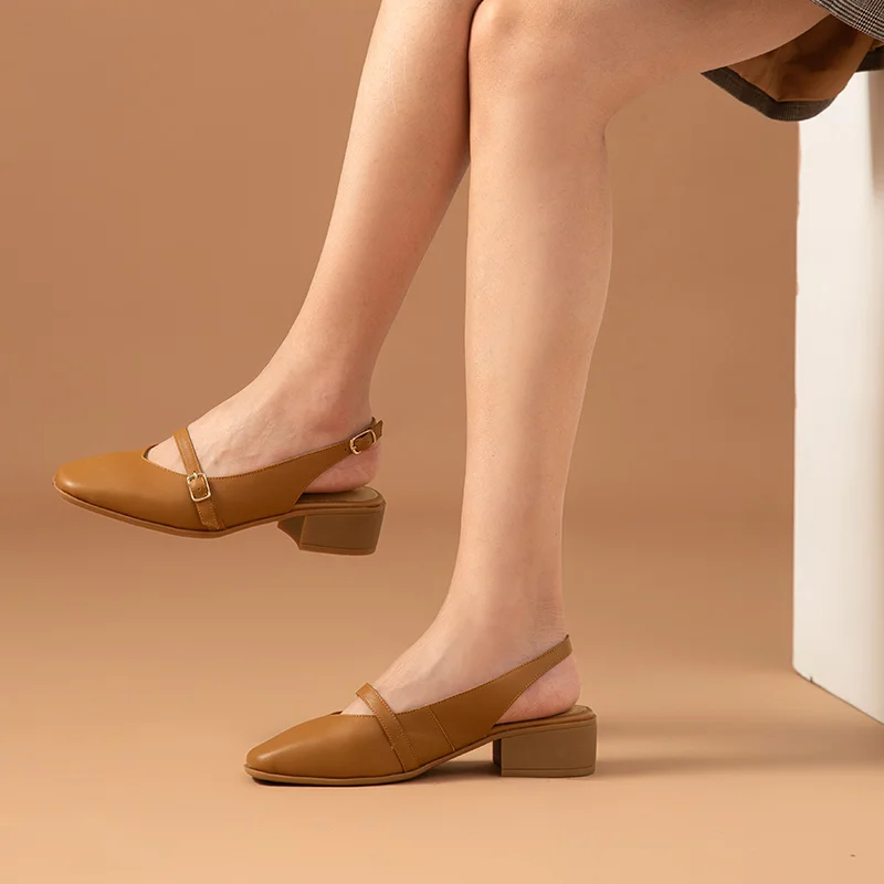 BeauToday/женские босоножки из телячьей кожи с квадратным носком и ремешком на пятке