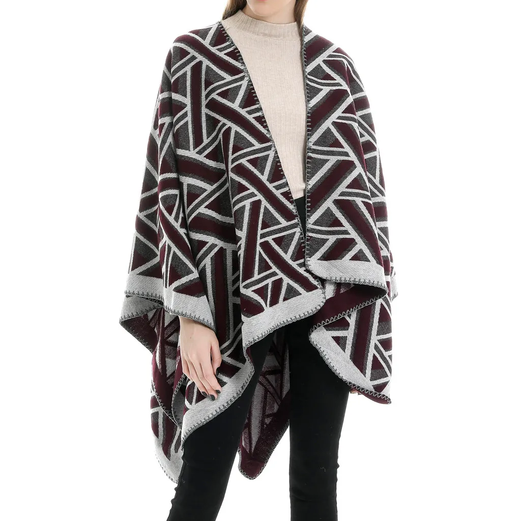 Женское зимнее одеяло с геометрическим узором уютный платок пончо шарф шаль