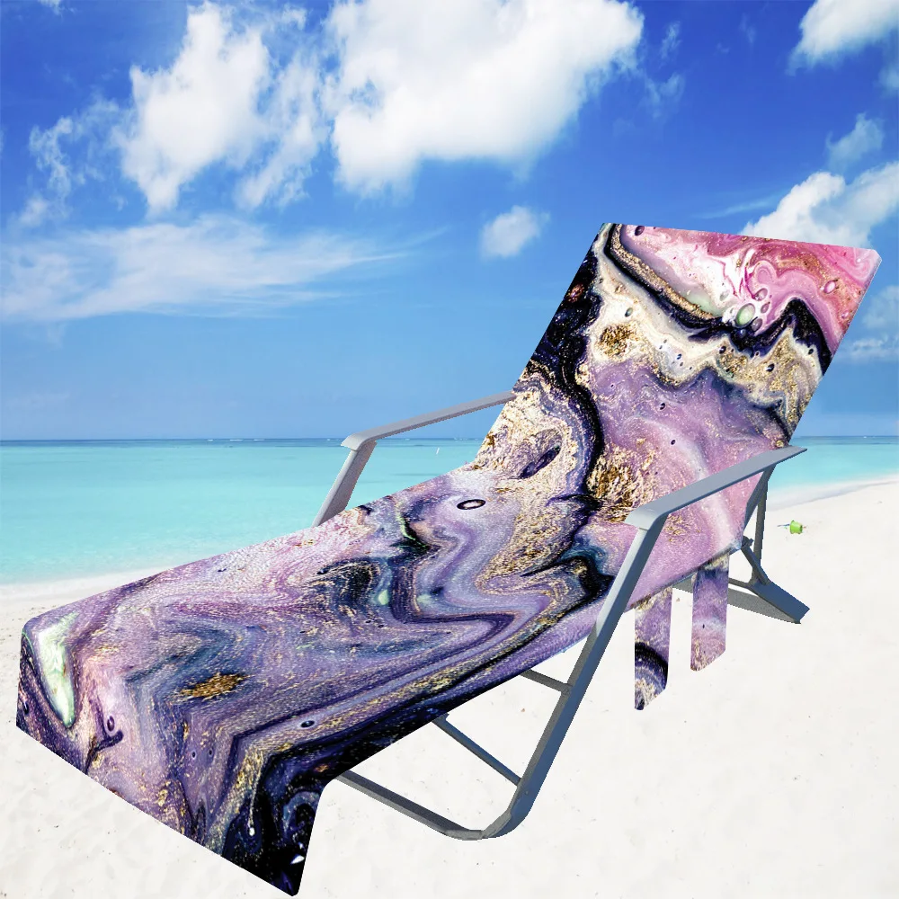 

Gilt Marble Beach Chair Cover Towel with Side Storage Pockets for Pool Sun Lounger Sunbathing Vacation 82.5"x29.5"