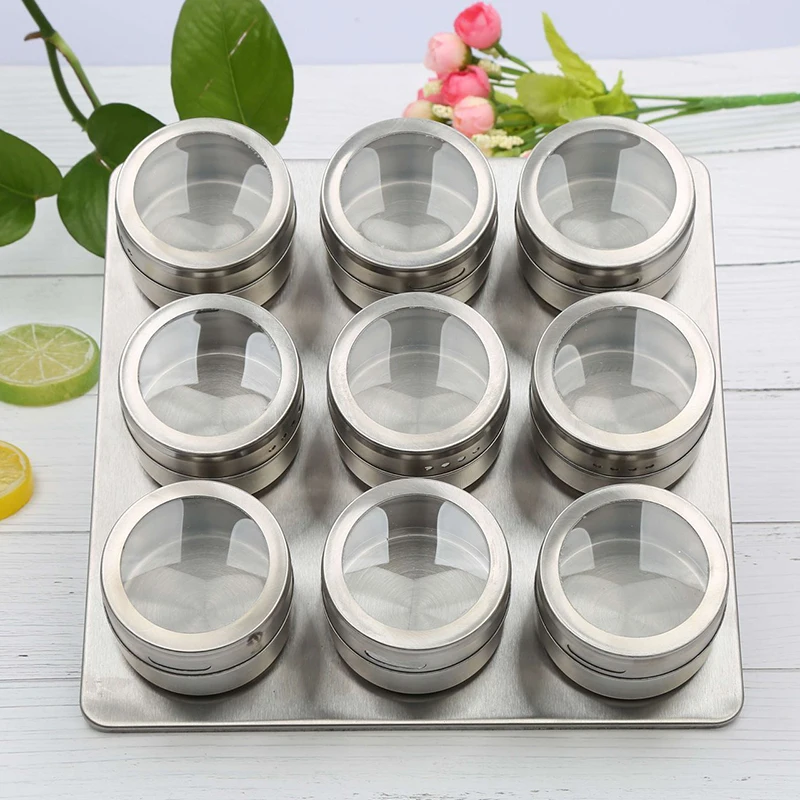 Магнитные Банки для специй Набор банок из нержавеющей стали с наклейками шейкеры