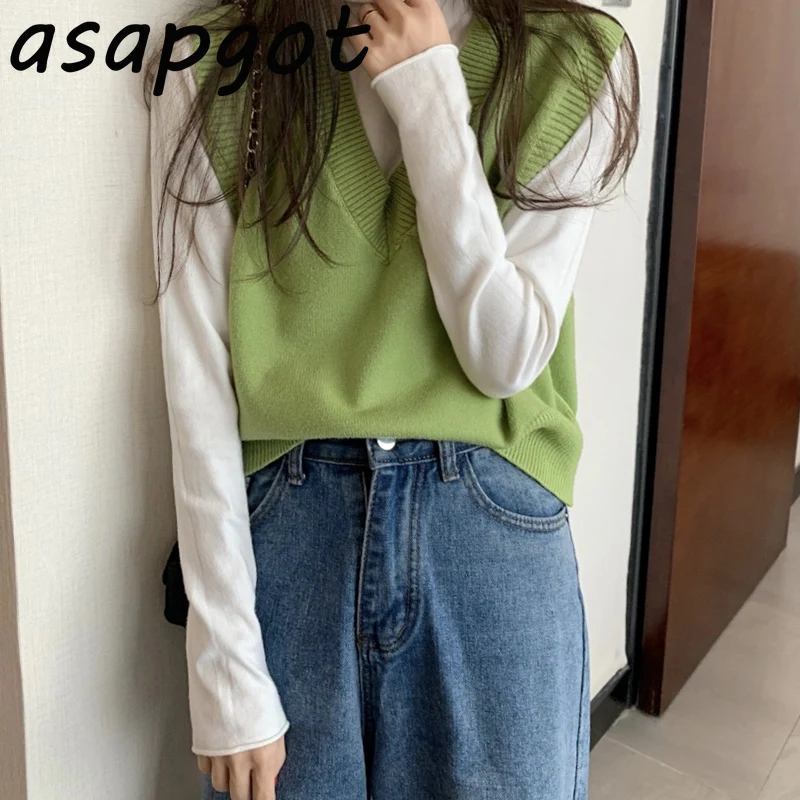 Asapgot/8 цветов милые розовые трикотажные жилеты без рукавов с v-образным вырезом