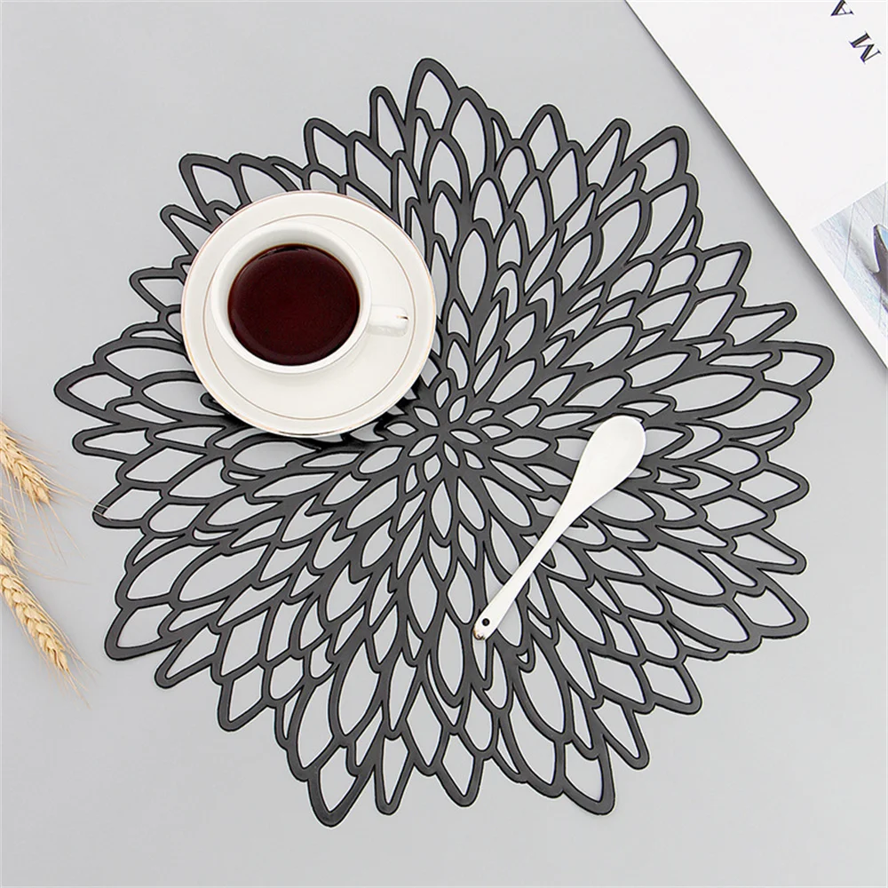 Gold/Silver/Red PVC Insulated Placemat Dining Table Mat Washable Wedding Party Flower Design Coaster Table Pad Home Decorative