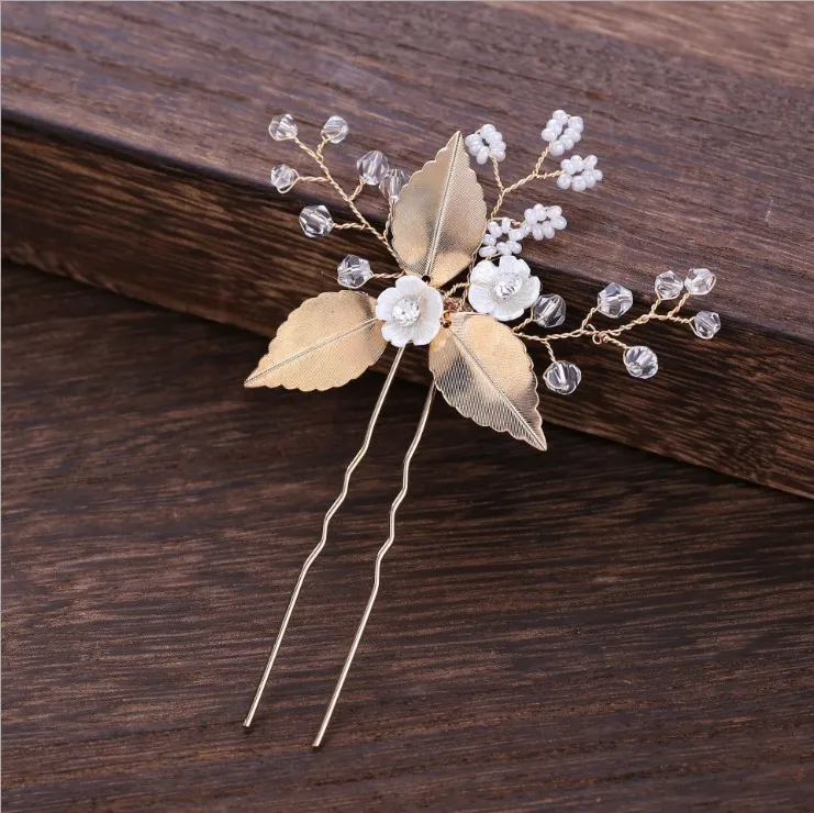 Свадебные заколки для волос с искусственным жемчугом в виде цветка золотого