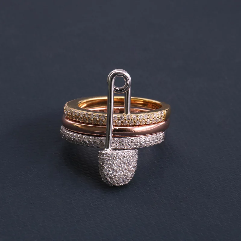 

Sterling silver inlaid zircon brooch ring S925 silver three-color index finger ring 210310-28