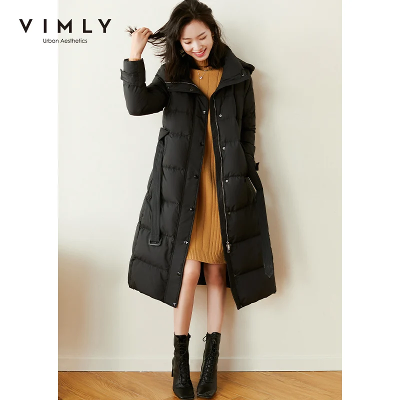 Vimly женские пуховики модные с капюшоном молнии Твердые Карманы 90% белый утиный