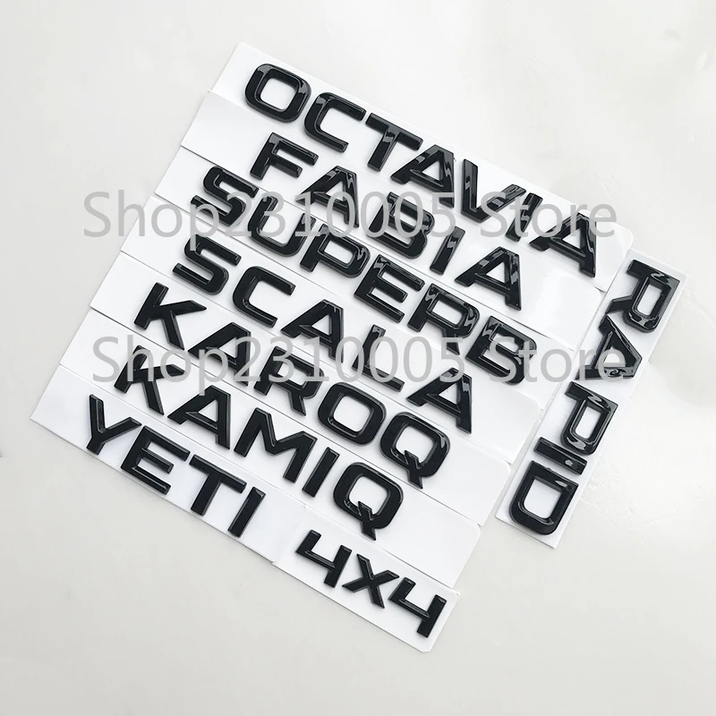 Глянцевая черная эмблема с буквами логотип для Skoda FABIA KAMIQ KAROQ KODIAQ OCTAVIA RAPID SUPERB YETI
